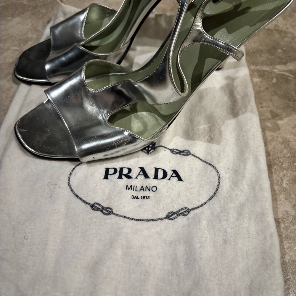 VINTAGE PRADA Silver High Heel Sandals - Picture 2 of 7